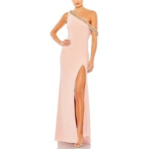 Mac Duggal Beaded Drop Shoulder Jersey Gown, Rose, size 14